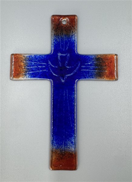 Glaskreuz blau-rot mit Hl. Geist