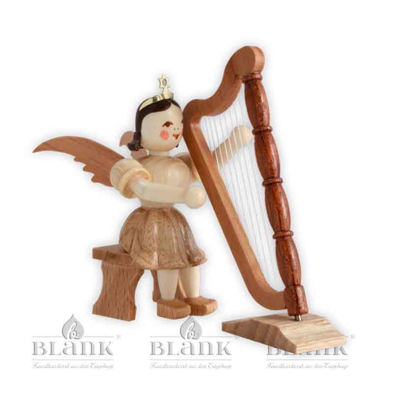 Engel Kurzrock mit Harfe sitzend