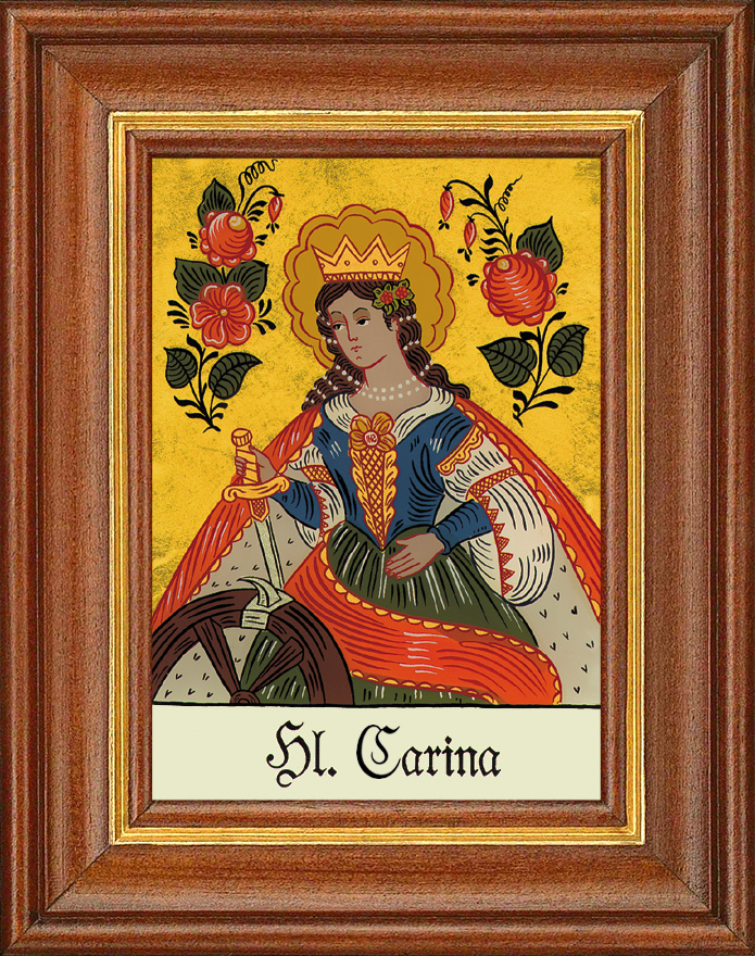Hl. Carina - Hinterglasbild Patronatsbild Namenspatron mit Heiligennamen - 12,5 x 16 cm