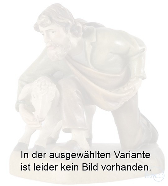 Hirte kniend mit Schaf