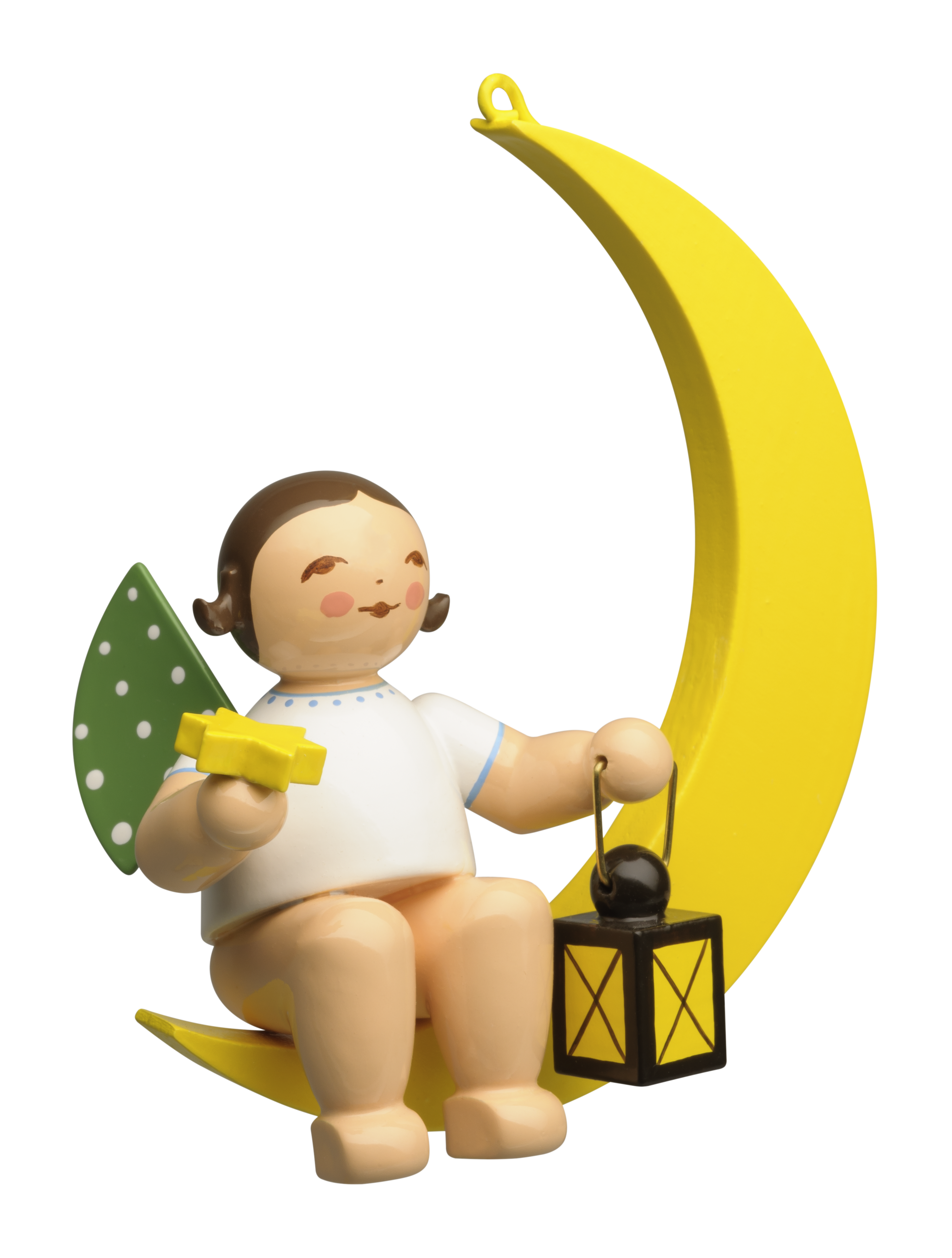 Engel mit Stern und Laterne, im Mond