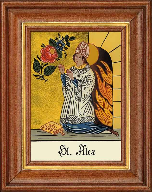 Hl. Alex - Hinterglasbild Patronatsbild Namenspatron mit Heiligennamen - 12,5 x 16 cm
